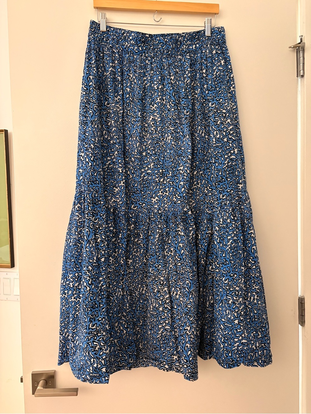 Tuckernuck Blue and White Abstract Floral Tiered Maxi Skirt